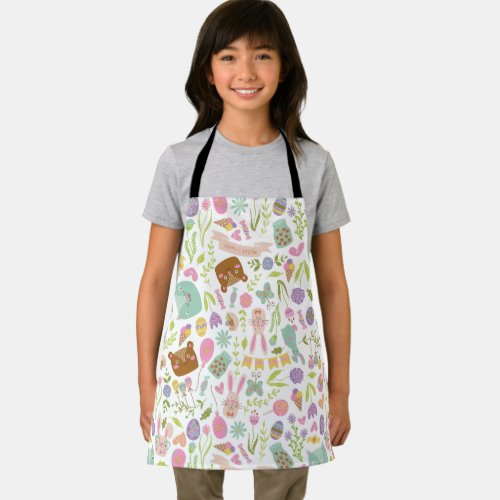 Happy Easter Bunny Floral Pattern Apron