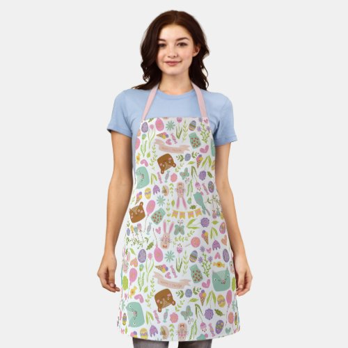Happy Easter Bunny Floral Pattern Apron
