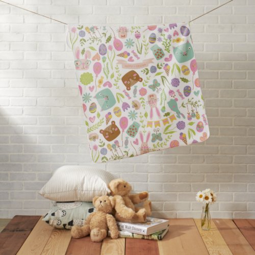Happy Easter Bunny Floral Pattern Baby Blanket