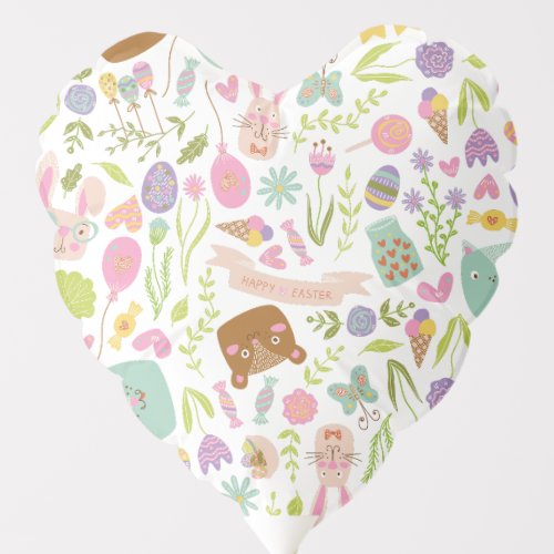Happy Easter Bunny Floral Pattern Balloon