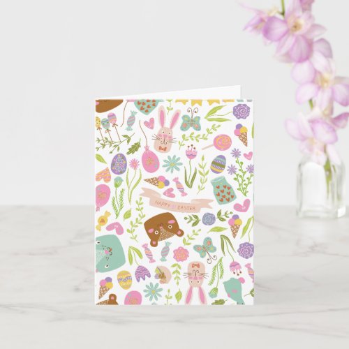 Happy Easter Bunny Floral Pattern Card