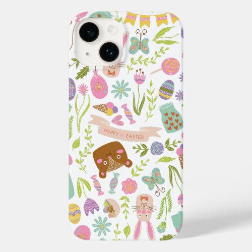 Happy Easter Bunny Floral Pattern Case_Mate iPhone 14 Case