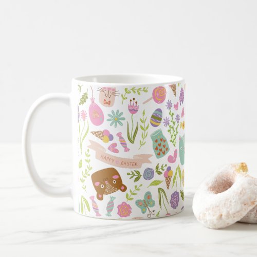 Happy Easter Bunny Floral Pattern Coffee Mug