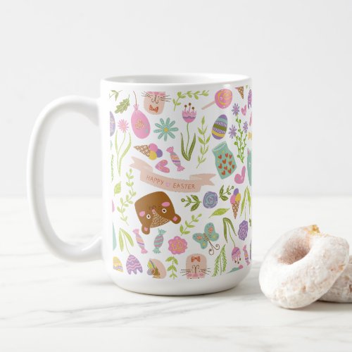 Happy Easter Bunny Floral Pattern Coffee Mug