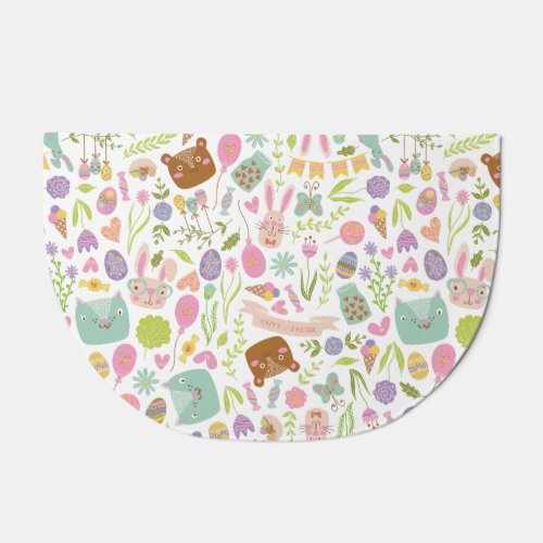 Happy Easter Bunny Floral Pattern Doormat