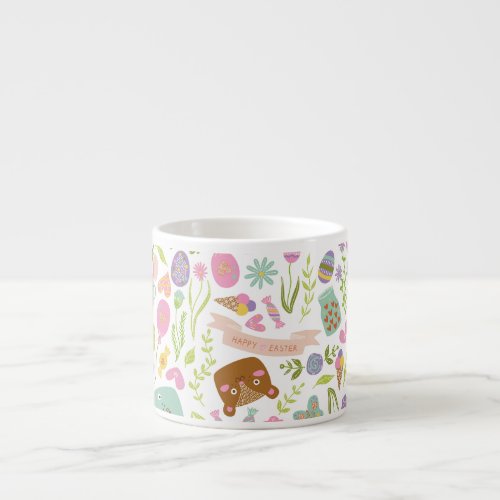 Happy Easter Bunny Floral Pattern Espresso Cup