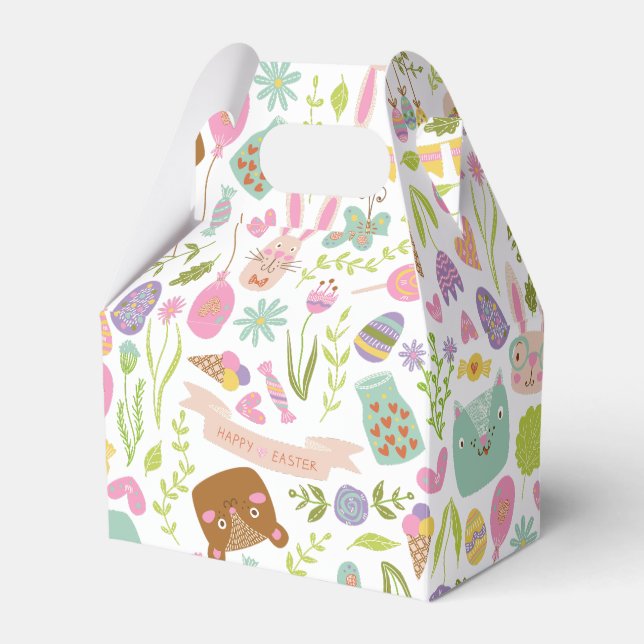 Happy Easter Bunny Floral Pattern Favor Boxes (Front Side)