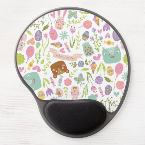 Happy Easter Bunny Floral Pattern Gel Mouse Pad