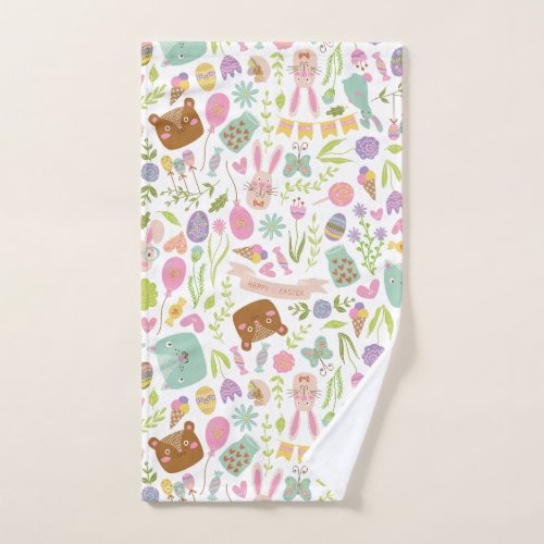 Happy Easter Bunny Floral Pattern Hand Towel