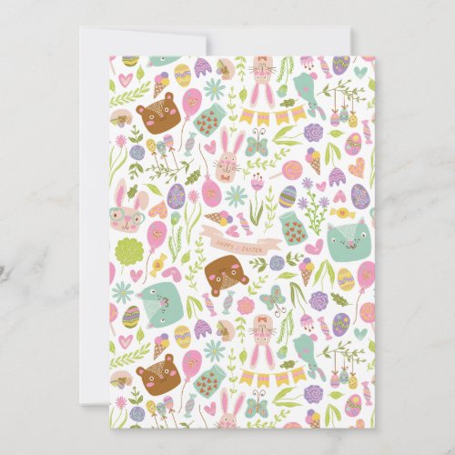 Happy Easter Bunny Floral Pattern Invitation