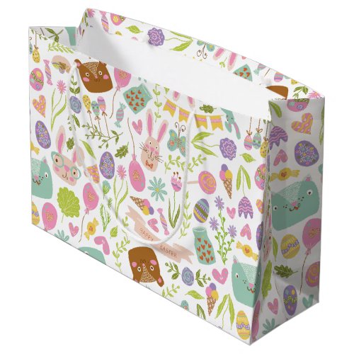 Happy Easter Bunny Floral Pattern Large Gift Bag
