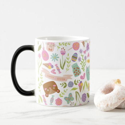 Happy Easter Bunny Floral Pattern Magic Mug