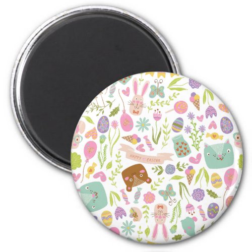 Happy Easter Bunny Floral Pattern Magnet