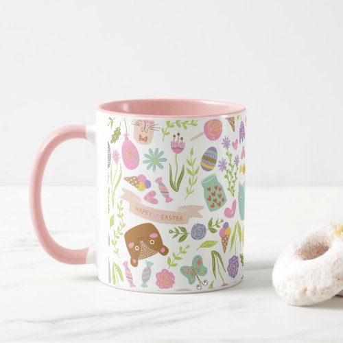 Happy Easter Bunny Floral Pattern Mug