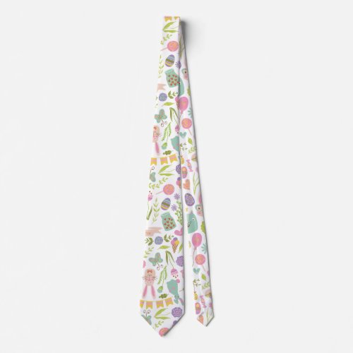 Happy Easter Bunny Floral Pattern Neck Tie