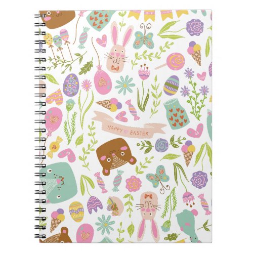 Happy Easter Bunny Floral Pattern Notebook
