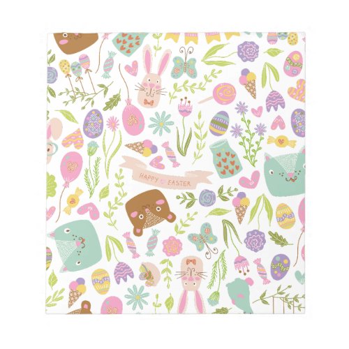 Happy Easter Bunny Floral Pattern Notepad