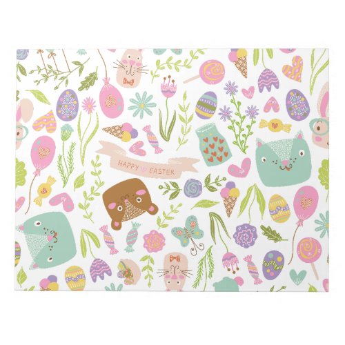 Happy Easter Bunny Floral Pattern Notepad