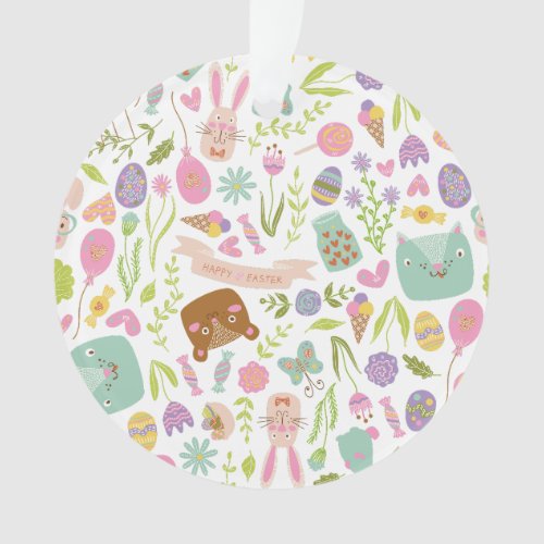 Happy Easter Bunny Floral Pattern Ornament