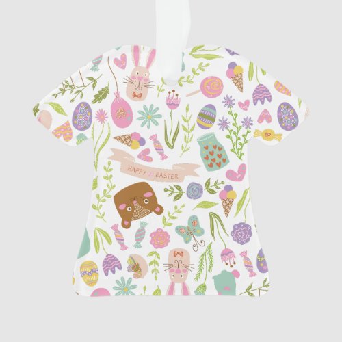 Happy Easter Bunny Floral Pattern Ornament
