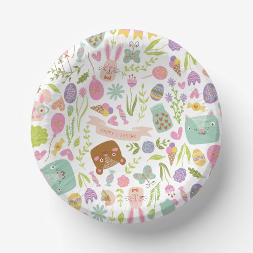 Happy Easter Bunny Floral Pattern Paper Bowls