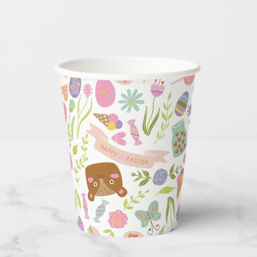 Happy Easter Bunny Floral Pattern Paper Cups