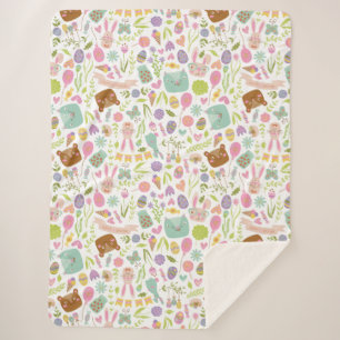 Happy Easter Bunny Floral Pattern Sherpa Blanket