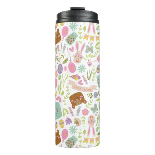 Happy Easter Bunny Floral Pattern Thermal Tumbler