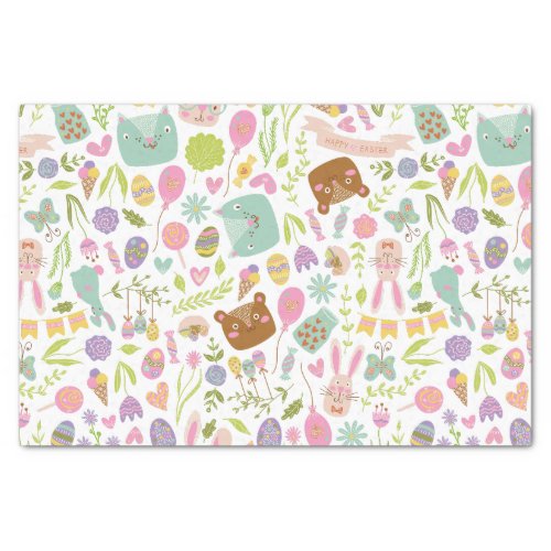Happy Easter Bunny Floral Pattern Tissue Paper