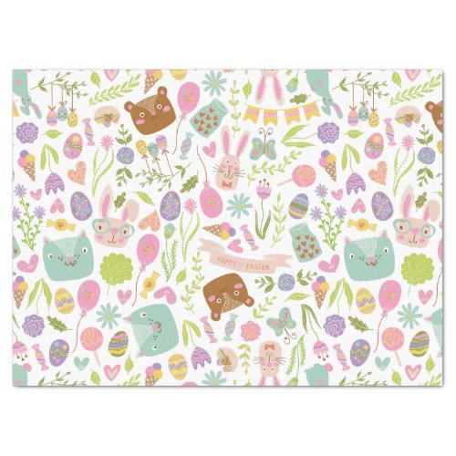 Happy Easter Bunny Floral Pattern Tissue Paper