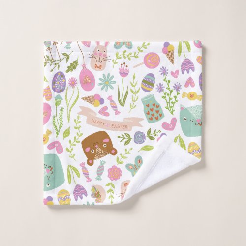 Happy Easter Bunny Floral Pattern Wash Cloth