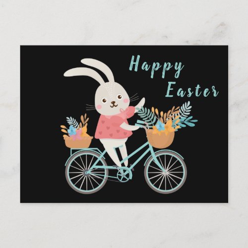 Happy Easter Bunny Floral Vintage  Postcard
