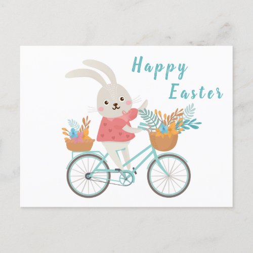 Happy Easter Bunny Floral Vintage  Postcard