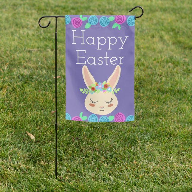 Happy Easter Bunny & Flowers Garden Flag (In SItu)