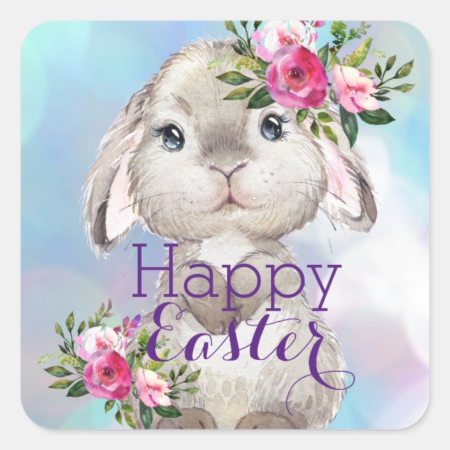 Happy Easter Bunny Flowers Stickers (Front)