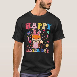 Happy Easter Bunny Fox Easter Day Groovy T-Shirt