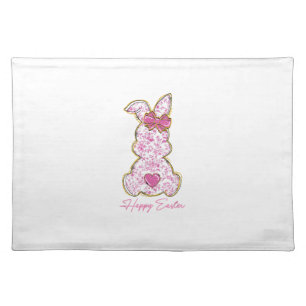 Happy Easter Bunny Girls Easter Women Pink Floral  Cloth Placemat