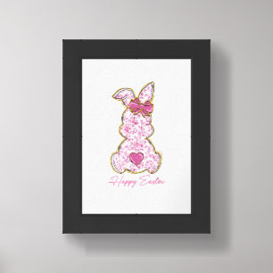 Happy Easter Bunny Girls Easter Women Pink Floral  Framed Art