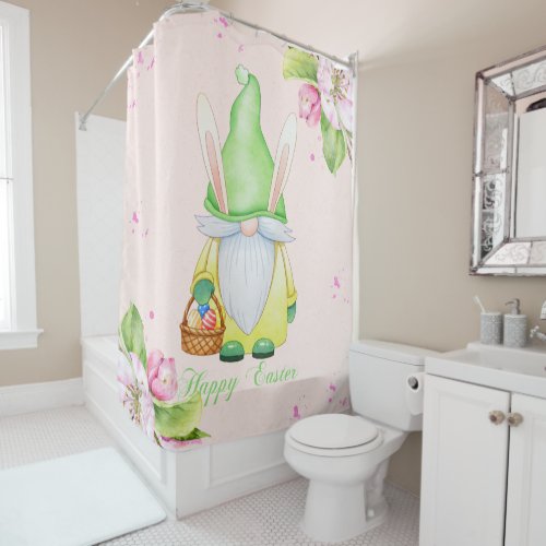 Happy Easter Bunny Gnome Shower Curtain