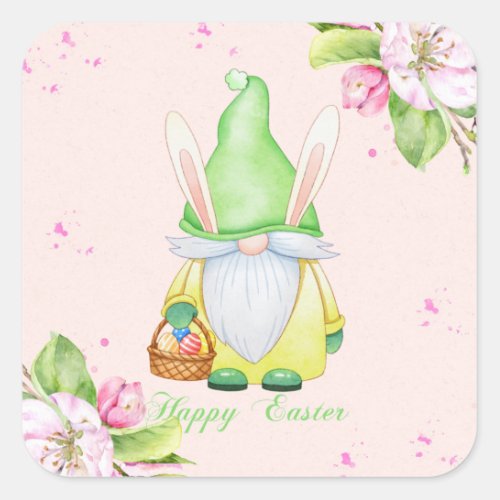 Happy Easter Bunny Gnome Square Sticker