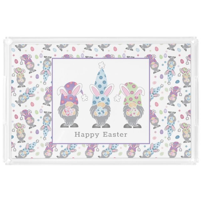 Happy Easter Bunny Gnomes Acrylic Tray (Front)