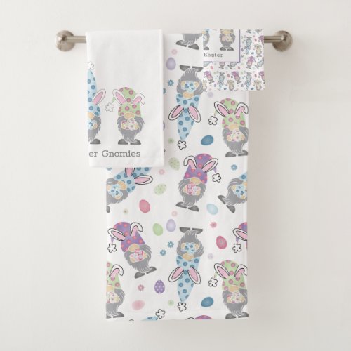 Happy Easter Bunny Gnomes Bath Towel Set