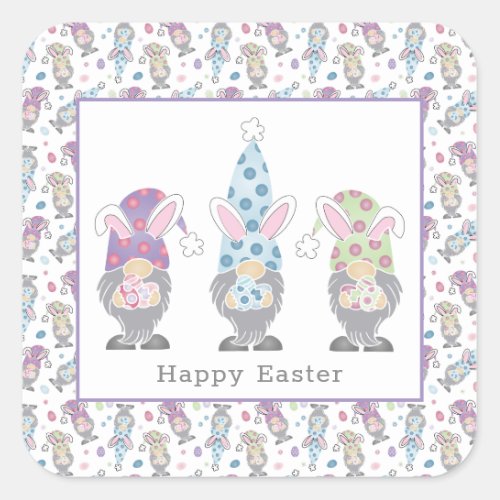 Happy Easter Bunny Gnomes Square Sticker