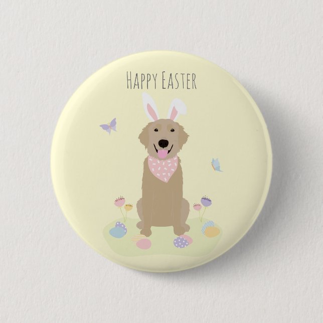 Happy Easter Bunny Golden Retriever Button (Front)