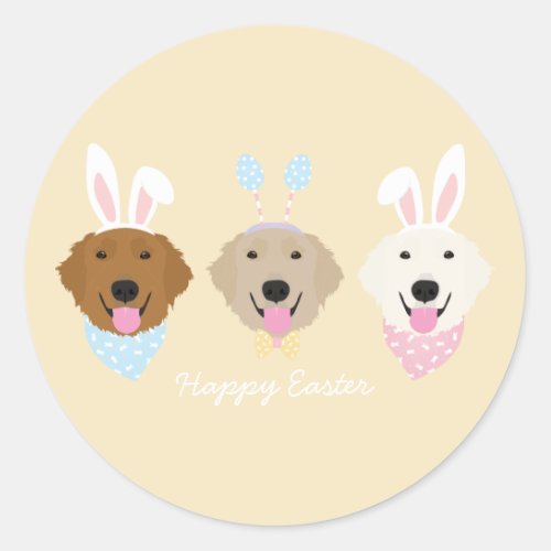 Happy Easter Bunny Golden Retriever Classic Round Sticker
