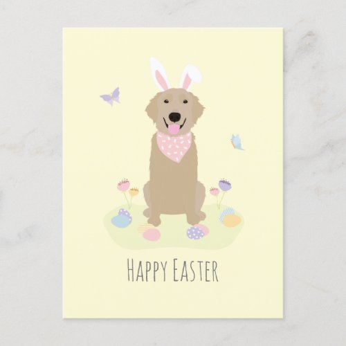 Happy Easter Bunny Golden Retriever Postcard