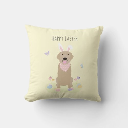 Happy Easter Bunny Golden Retriever Throw Pillow