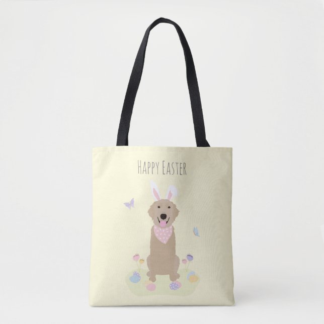 Happy Easter Bunny Golden Retriever Tote Bag (Front)