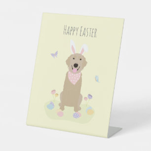 Happy Easter Bunny Golden Retriever Wine Label Pedestal Sign