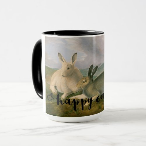 Happy Easter Bunny Hare Couple Watercolor Vintage Mug